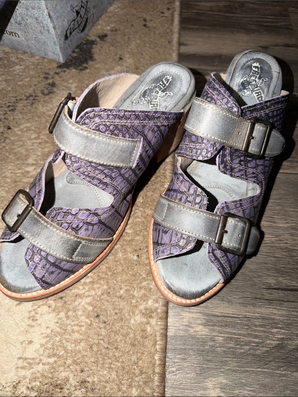 freebird Purple Textured Double-Buckle Slide Mules